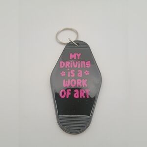 Motel Custom Keychain Retro Styled Pink And Black Driving Text Keychain Keyring